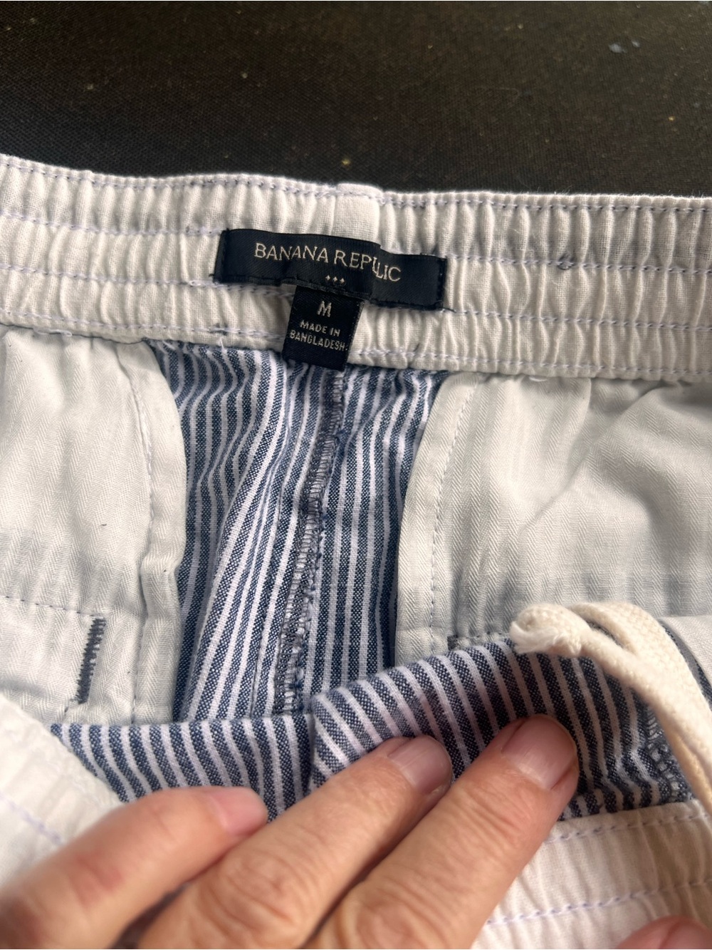 Men's Casual Seersucker Drawstring Shorts - Blue & White Stripe Medium - Picture 2 of 3
